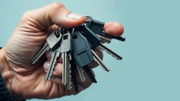 A hand holding keys with many different types of keys.